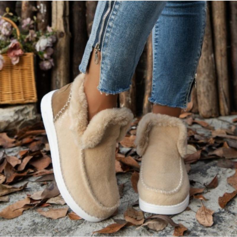 Winter Women's Cotton Shoes Large Size Velvet Thickened Burr Warm Flat Cotton Shoes