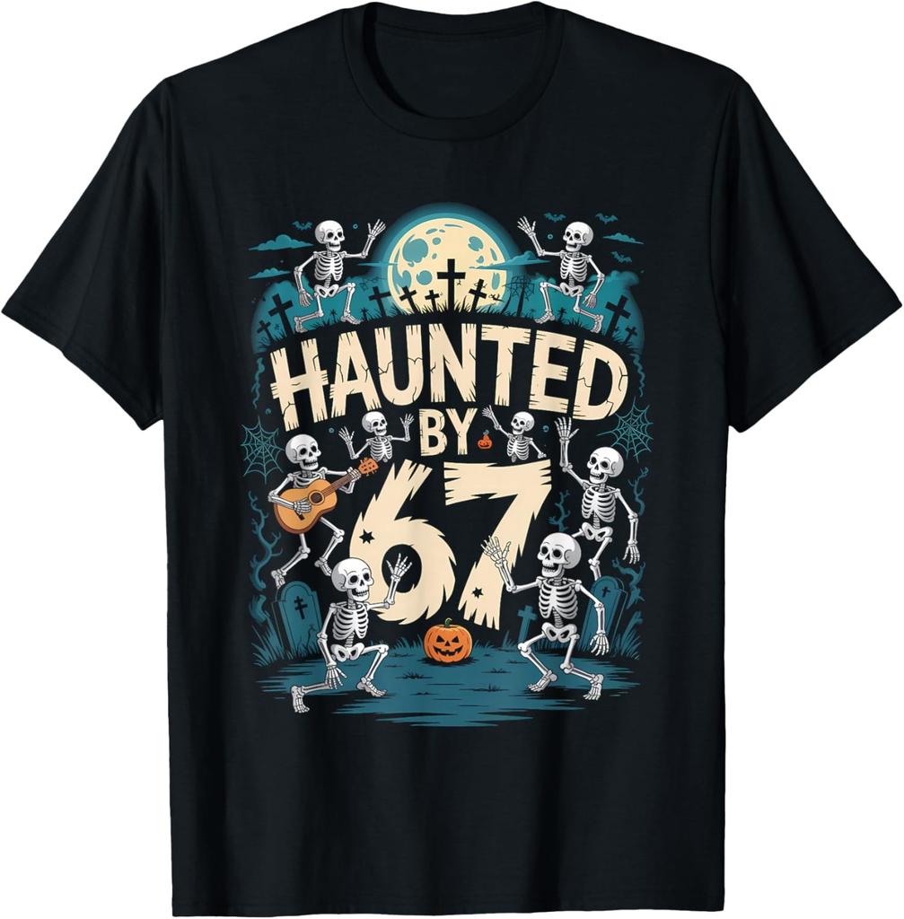 Haunted By 67 Meme Halloween Skeleton Design Unisex T-Shirt