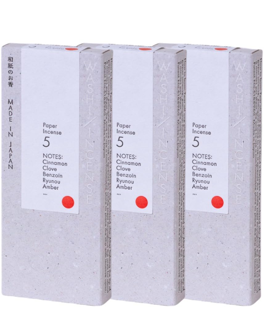 Kunjudo WASHI INCENSE Japanese Paper Incense Cinnamon Scent with Clip [3-Piece Set] #5, (30 Sticks)
