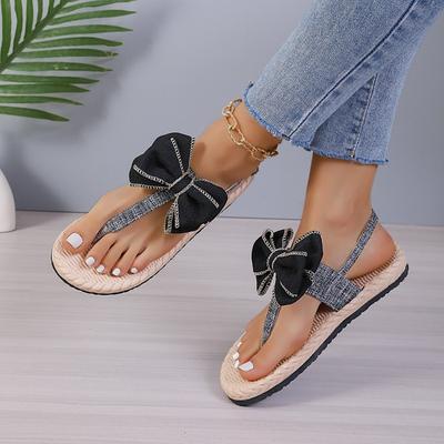 Damensandalen Sommer Neu Fischgrätenmuster Damensandalen Hanfseil Sohle Zehentrenner Mode Trend Schleifensandalen