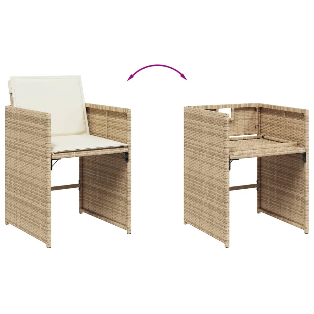 Vidaxl 7-Cz. Garden Furniture Set With Cushions, Beige, Poly Rattan