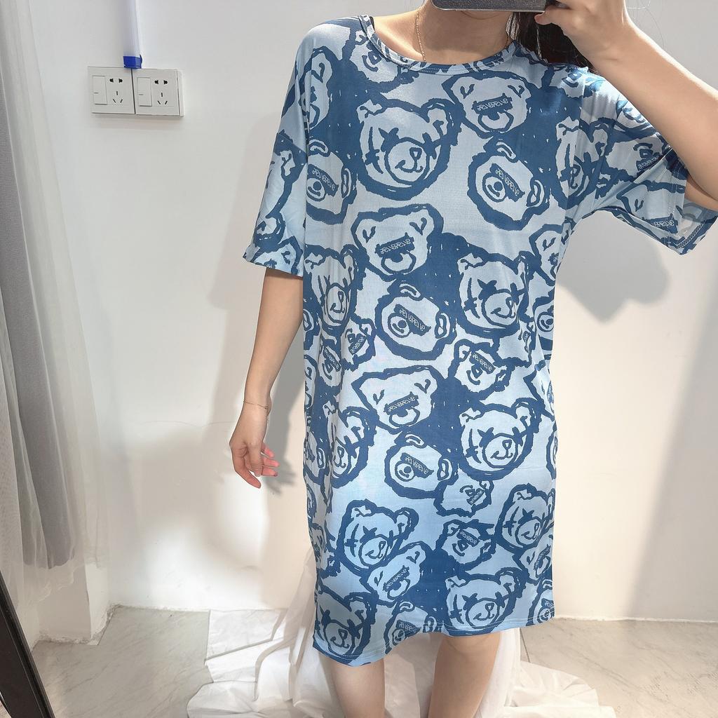 Girls' Summer, Spring and Autumn Short-sleeved Home Wear with Cute Cartoon Designs and Loose Style Pajamas and Nightgowns
