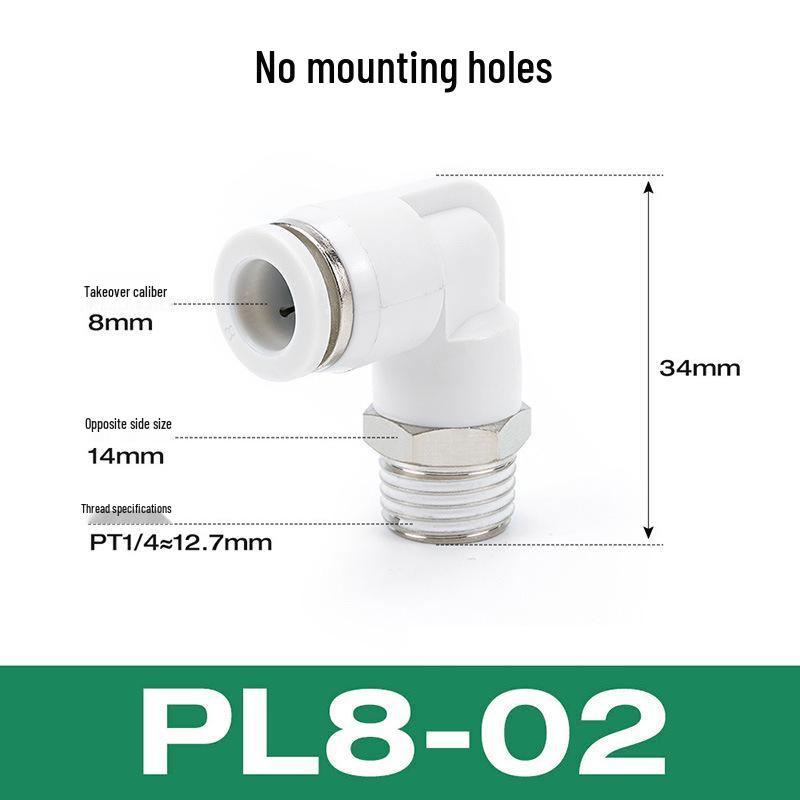 Premium White Male Thread Elbow PL8-02 Pneumatic Connector, 4-M5/6-01/10-03/12-04 Air Tube