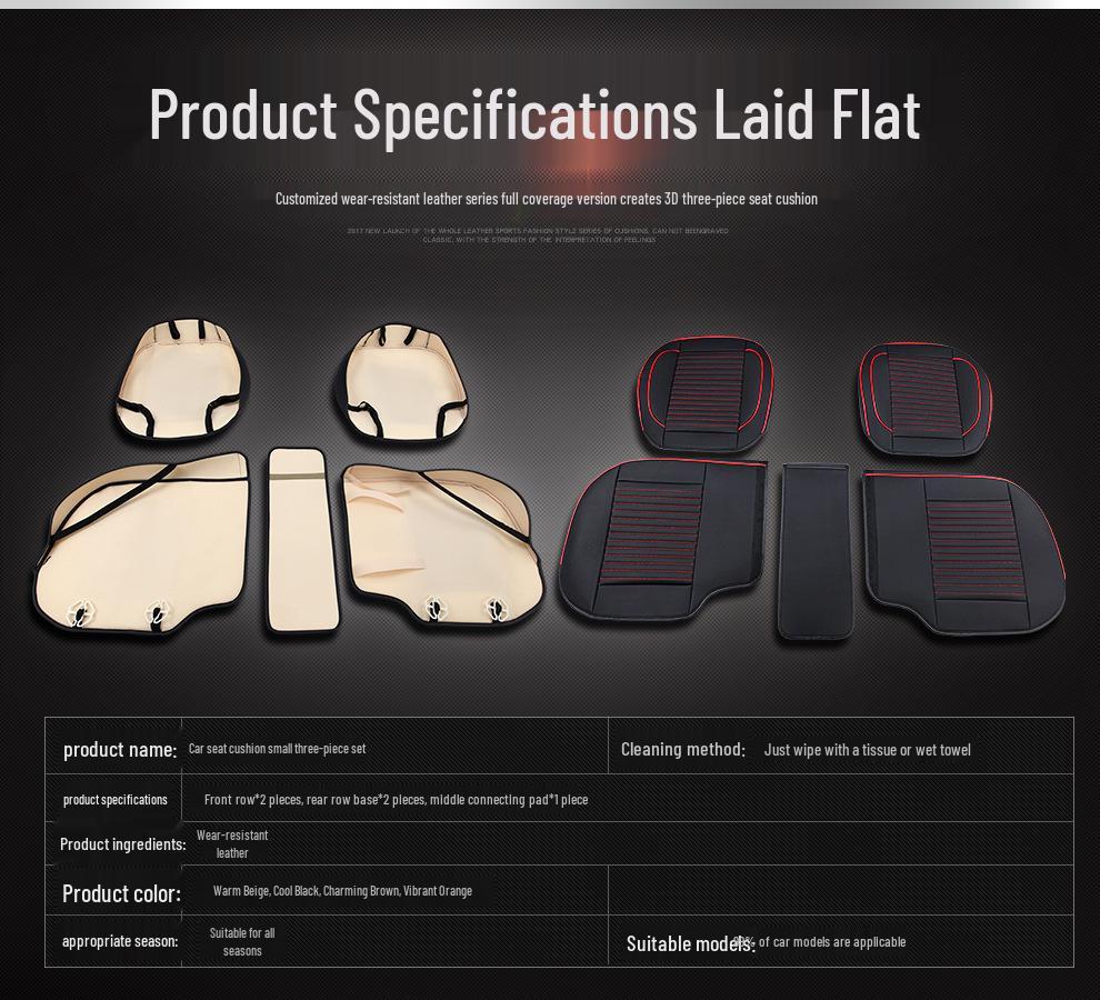 GM Full Surround Non-Slip Wear-Resistant Car Seat Cushion Set - Breathable Nappa Leather, All-Season, Three-Piece