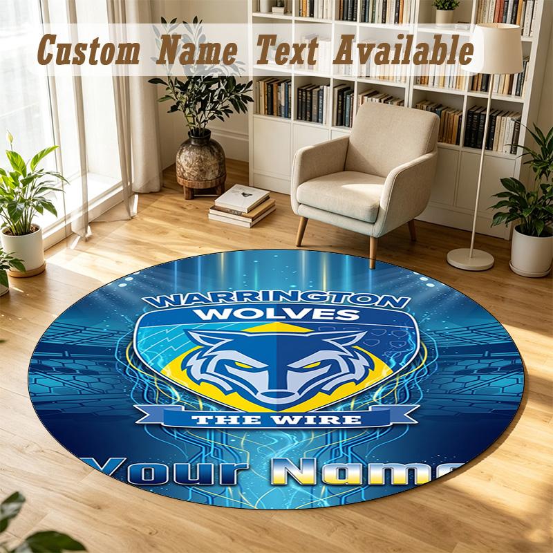 Round Rug Custom NameWarrington Wolves FC Pattern Non Slip Carpet Home Floor Decor