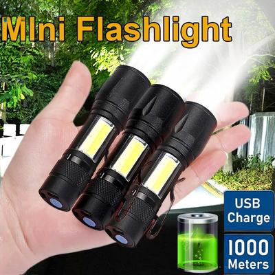 Built In Battery Zoom Focus Mini Led Flashlight Torch Lamp Lantern 2000Lumen Adjustable Outdoor LED Small Flashlight with Side Light