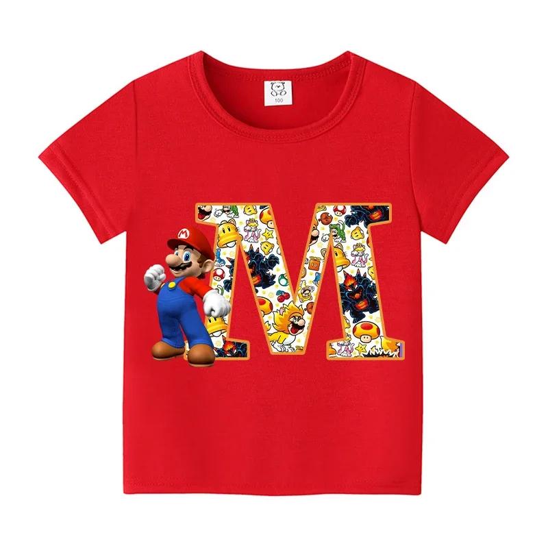 New 100%Polyester T-shirts for Children Cartoon English Letters Graphic T-shirt Boys Casual Short-sleeved Tops Kids Clothes