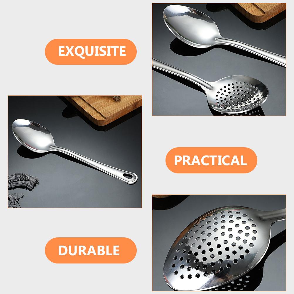 2 Pcs Stainless Steel Serving Spoon Kitchen Utensil Set Slotted Spoons Hot Ergonomic Slotted Spoons Pot Ergonomic Restaurant