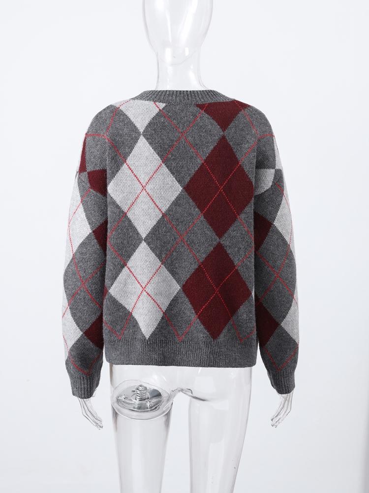 Women's Diamond Patterned Jacquard Knitted Round Neck Sweater Women's Warm and Fashionable Winter Round Neck Pullover 2025