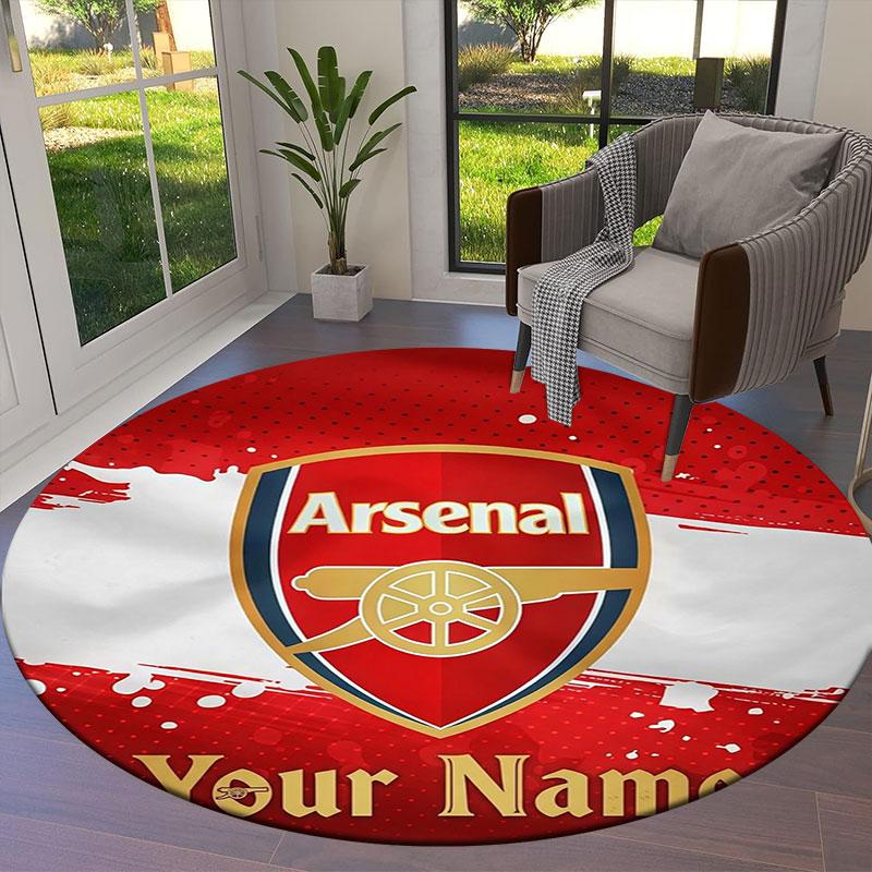 Arsenal F Benutzerdefinierter Name Runder Teppich, Teppich für Wohnzimmer Schlafzimmer Sofa Spielzimmer Dekoration, Rutschfeste Fußmatte