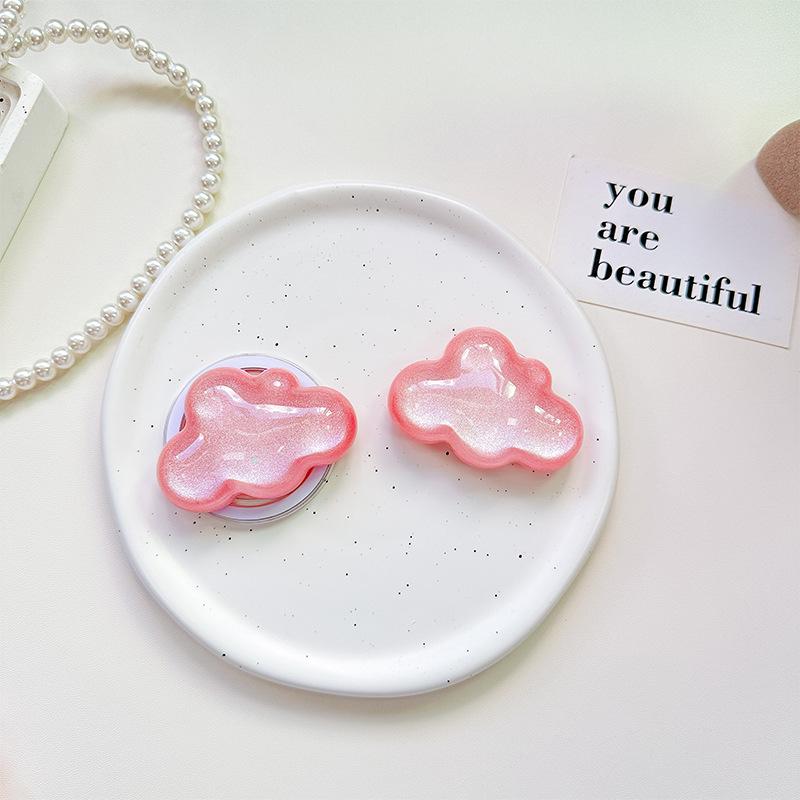 Glitter Solid Color Cloud Small Fresh Mobile Phone Holder Desktop Airbag Retractable Magnetic Paste Wind Female Ring