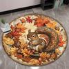 [2D flat, not 3D]Comes with 2 anti slip mats1pcs Autumn Leaves Squirrel Pattern Round Mat- Soft, Non-Slip Polyester Floor Mat wi