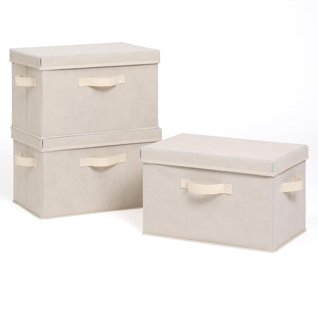Astro Storage Beige x with Set of Easy to Boxes, Brown, Lids, 3. Stackable, Two-Tone Design, Drawer-Type Storage, Dustproof, Opaque, Carry, Foldable.