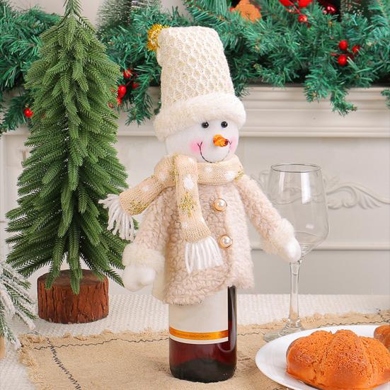 Christmas Wine Bottle Cover 3D Plush Santa Reindeer Snowman Champagne Bottle Topper Xmas Red Wine Bottle Bag for Holiday Dining Table Decor