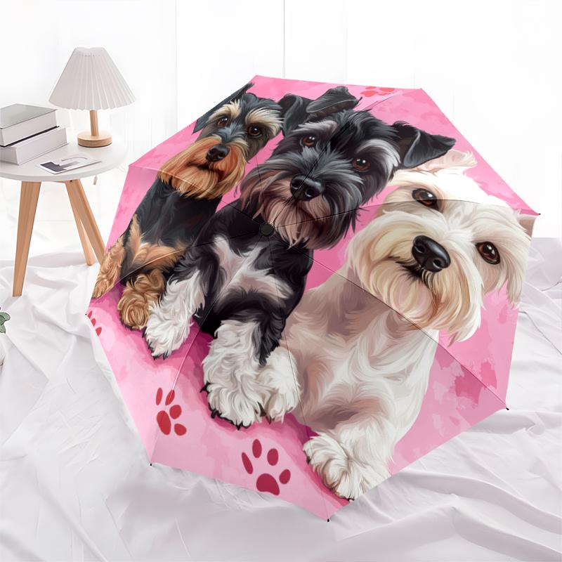 Pink Schnauzer Pattern, Automatic Folding Umbrella, Portable and Foldable Design, 8 Ribs, a Christmas or Birthday Gift.