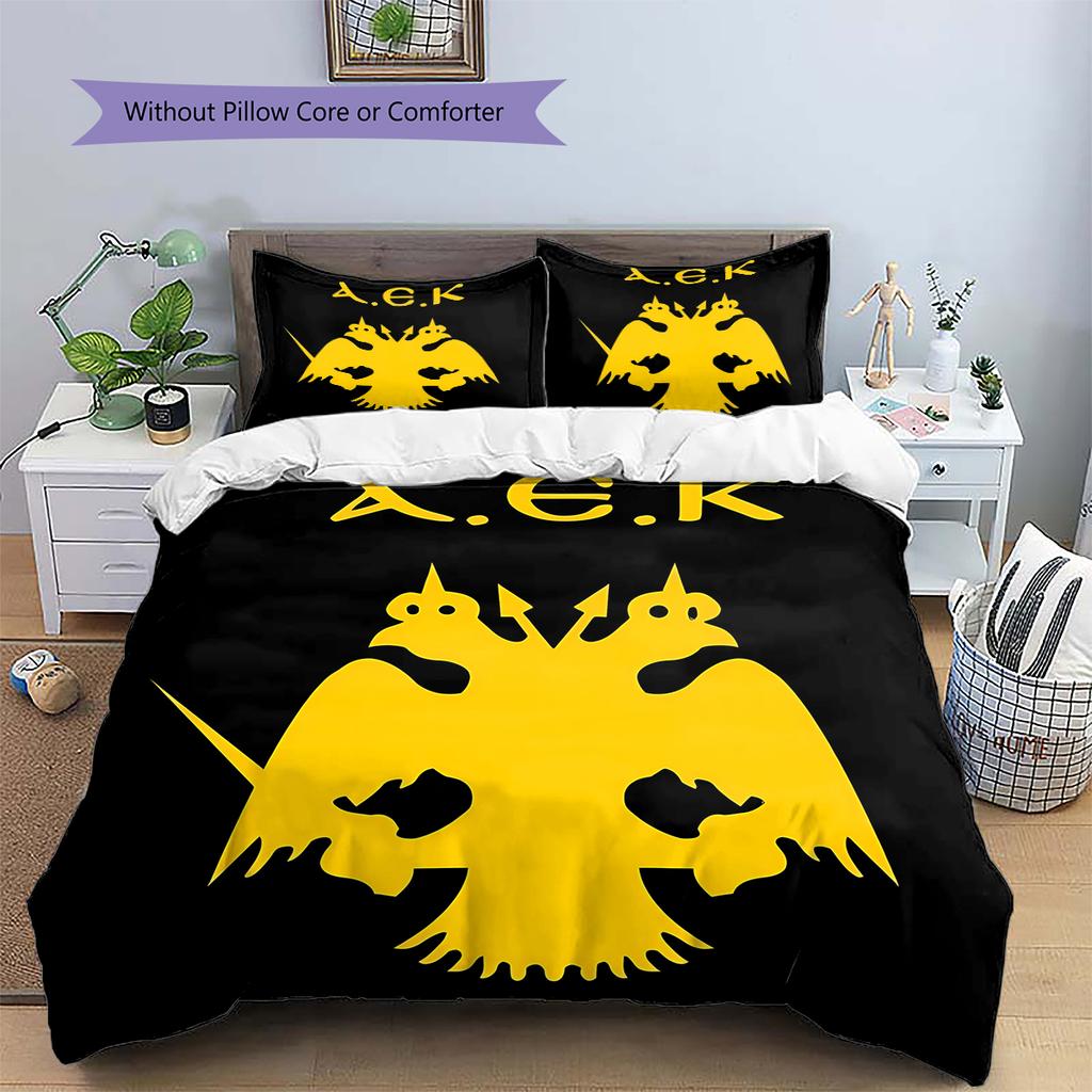 AEK Athens Football Club LogoPattern Bedding,Quilt Set Quilt Cover Pillowcase Home Birthday Gift (1 * Duvet Cover + 2 * Pillowcase, Without Core)