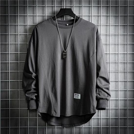 Men's Loose Fit Long Sleeve Gray T-Shirt Sweater - Korean Spring & Autumn Fashion