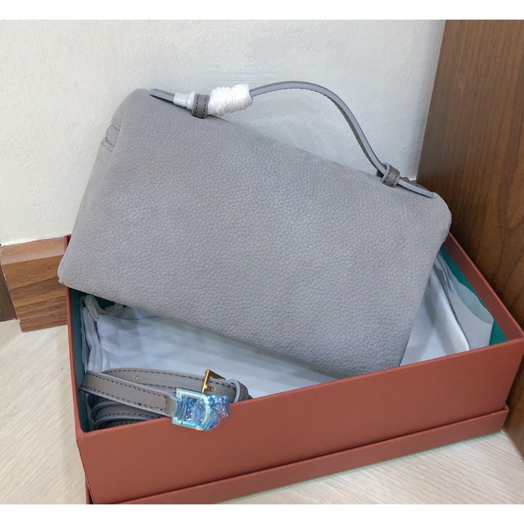2025 New Gold Buckle Nubuckle Cowhide LP19 Lunch Box Bag Genuine Leather Versatile Small Square Bag Handheld One Shoulder Crossbody Bag for Women