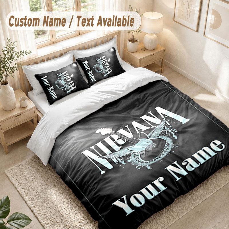 Custom Name Bedding Set 3 PiecesNirvana Print Duvet Cover + 2 Pillowcases Soft Bed Decor