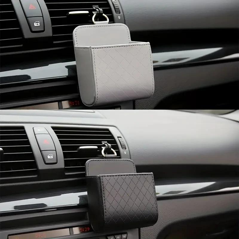 Car Storage Bag Car Air Outlet Debris Bag For Mobile Phone Key Sunglasses Vent Dashboard Tidy Hanging Leather Organizer Box 1pc