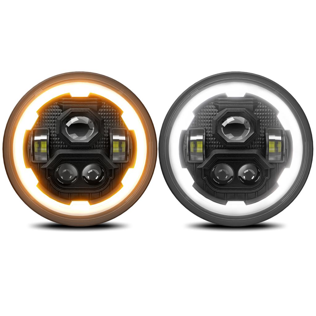 7 Zoll Auto LED Scheinwerfer 7" Runde Scheinwerfer mit Weißem Fern- und Abblendlicht DRL und Gelbem Blinker