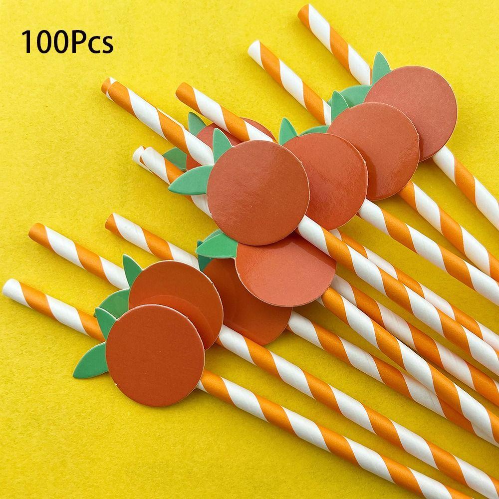 

100 Pcs Degradable Little Cutie Baby Shower Decorations Striped Straws Fast Food Restaurant