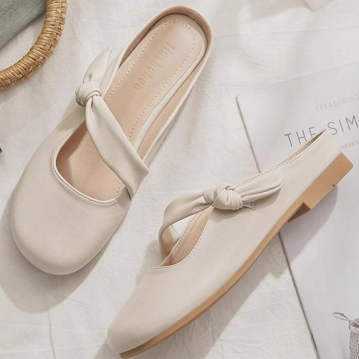 Sheepskin version~ One-pedal lazy shoes French bag head with skirt half slippers women's summer wear 2025 new models