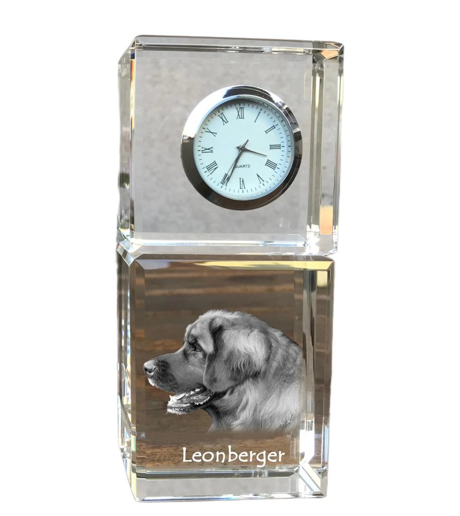 Leonberger - crystal clock with a photo, a photo of a dog in crystal, personalized desk clock by Art-Dog brand