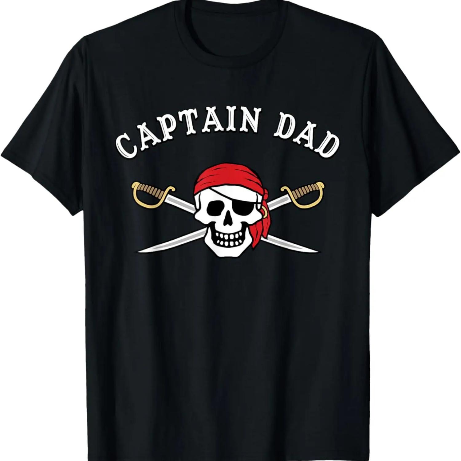 Mens Captain Dad Funny Pirate T-shirt S чёрный