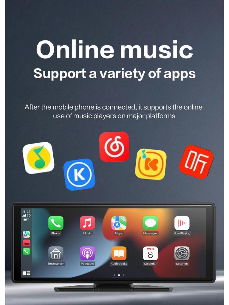 10.26" CarPlay Portable Screen: MP5 Navigation, Reversing Interconnection, Bluetooth, 4K Recorder