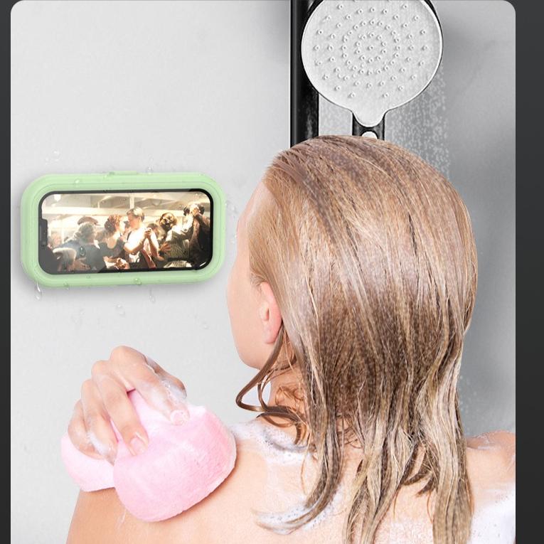 Telescopic Bathroom Phone Waterproof Storage Box Rotatable Touch Screen Adhesive Type No Punching Bathroom Shelf