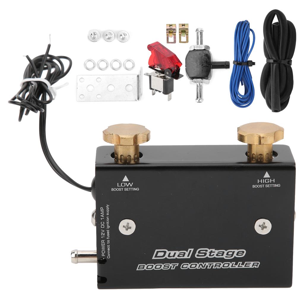 Kit Controller Elettronico Boost Turbocompressore Doppio Stadio Auto Lega di Alluminio per Auto Universale 12V