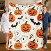 1 Piece Halloween-themed Orange and White Flannel Blanket, Soft, Suitable for Sofa, Bed, Office, All-season Use.