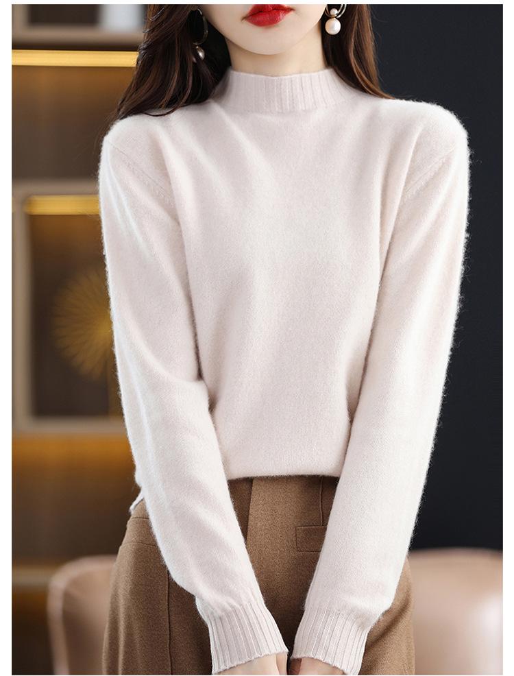 Women's High Neck Loose Pullover: Pure Wool & Cashmere Knit Sweater, Autumn/Winter Base Layer