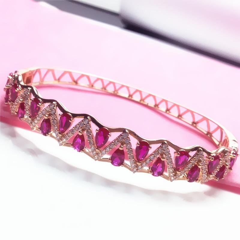 585 Purple Gold-Plated Rose Gold Inlaid Redstone Bracelet, High-End Foreign Trend Color Gold Bracelet