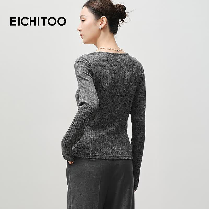 EICHITOO Women's V-Neck Faux Wool Striped Knit Top