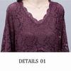 Frauen Einfarbig Spitze Langarm V-ausschnitt Kleid Frühling und Herbst Große Größe Lose Knie-länge Größe M-5XL