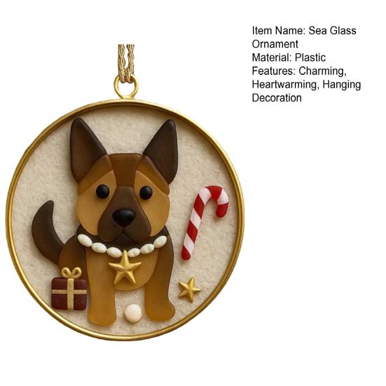 Psí vánoční ozdoby z mořského skla Ručně vyráběné umění z mořského skla Závěsné ozdoby pro psy Sběratelské předměty Dárky pro milovníky psů