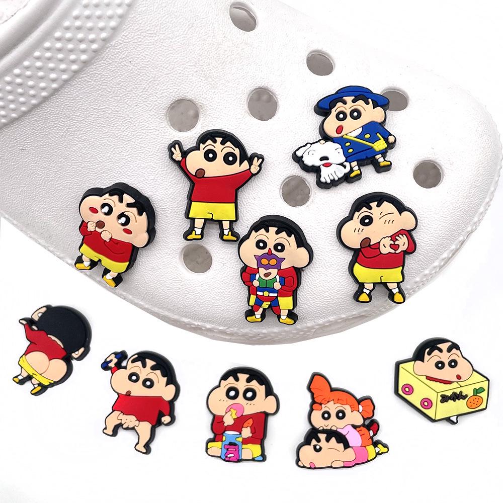 Crayon Shin-chan Funny Hole Shoe Buckles: Soft Rubber Shoe Accessories with Floral Design
