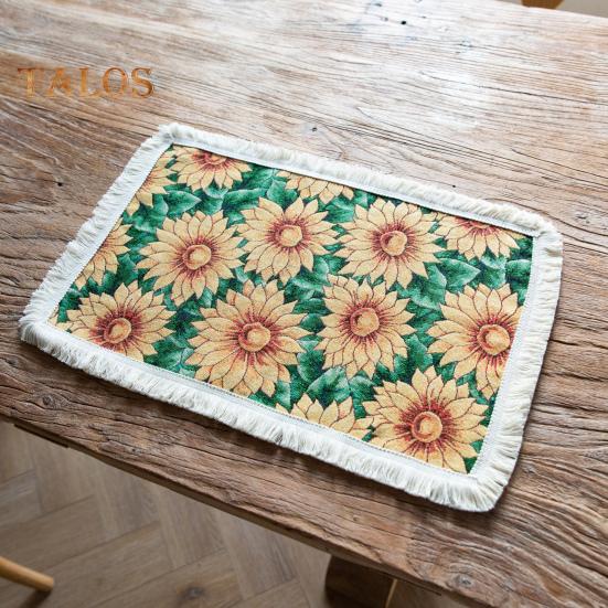 Tassel Placemat Pastoral Style Flower Oil Painting Aesthetical Round Shape Parties Weddings Banquets Table Decoration Dinner Mat