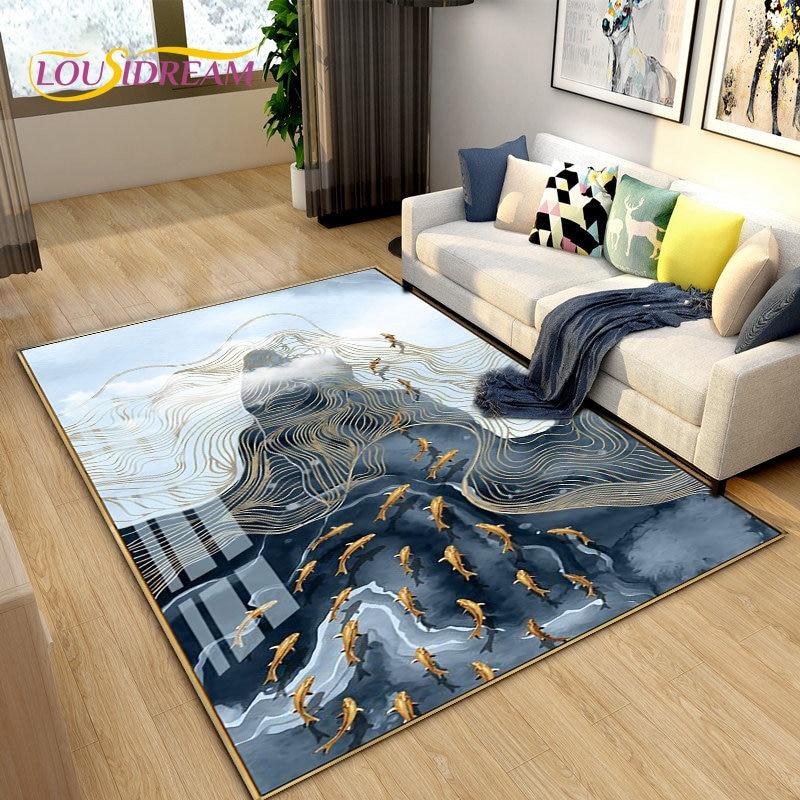 Nordic Luxury 3D Fish Carp Area Rug Large,Carpet Rug for Living Room Bedroom Sofa Decoration,Kitchen Doormat Non-slip Floor Mat