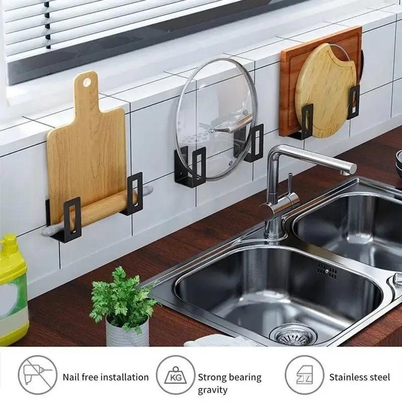 2Pcs Tainless Steel Kitchen Organizer Cutting Board Storage Racks Cover Lid Rack Space Saving Wall Mounted Pot Lid Holder Home