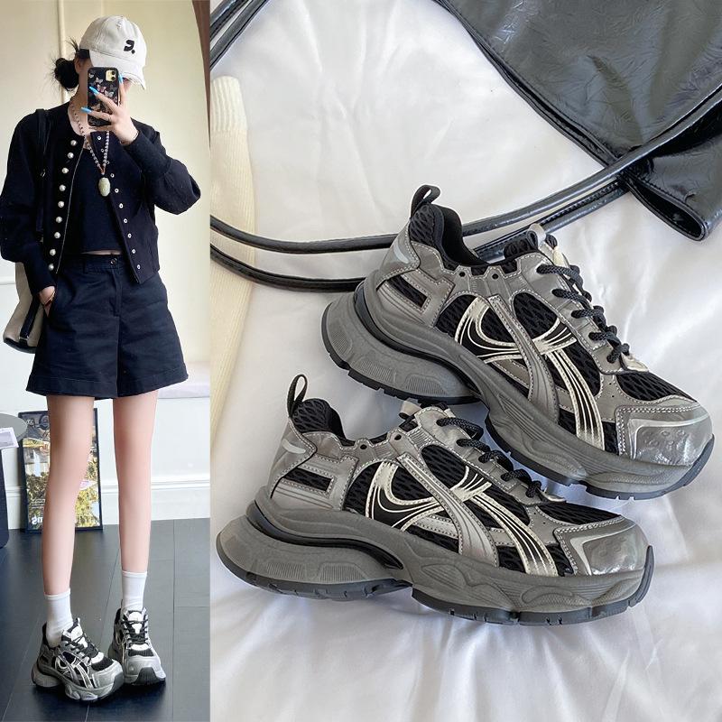 2025 Autumn and Summer New Shock-absorbing Platform Sports Shoes Versatile Dad Shoes Women's Mesh Lightweight Casual Sports Shoes