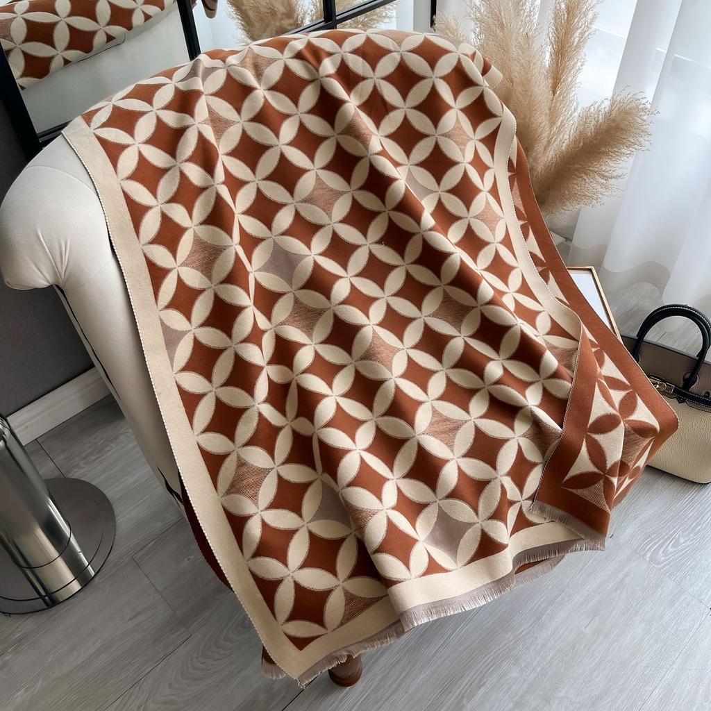 Scarf Women'S Diamond-Shaped Lattice Autumn And Winter Korean Thickened Air-Conditioned Room Warm Shawl Women'S Scarf