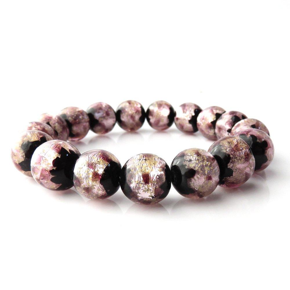 [GOLD STONE] Glowing Firefly Glass Bracelet, 12mm, Cherry Blossom Color, Pink, Glass Bead, Okinawa, Inner Diameter: Approx. 18cm
