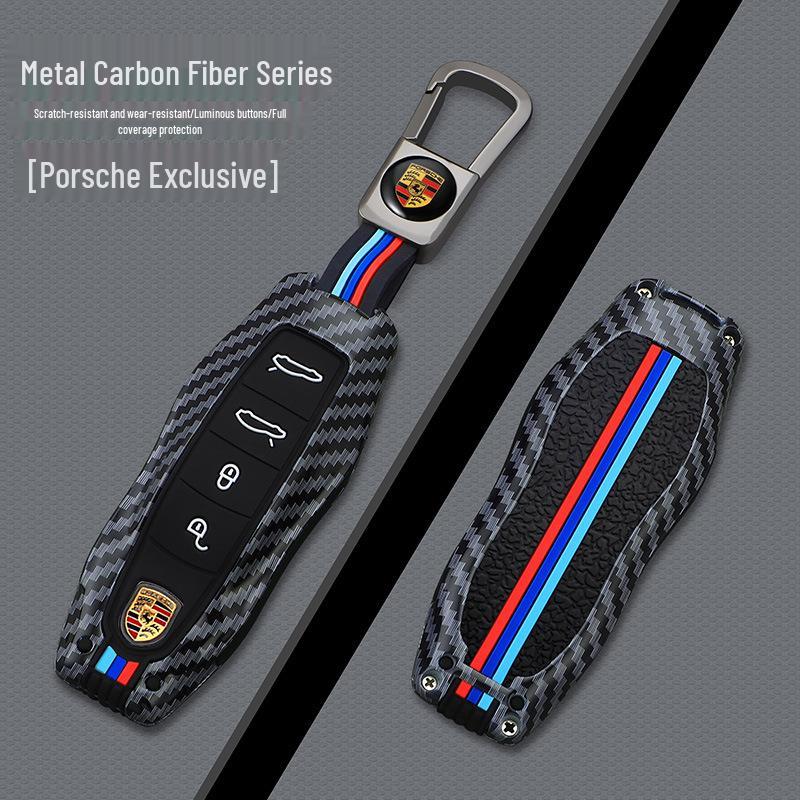 Porsche Carbon Fiber Texture Key Shell for Cayenne, Macan, Panamera, 911, 718