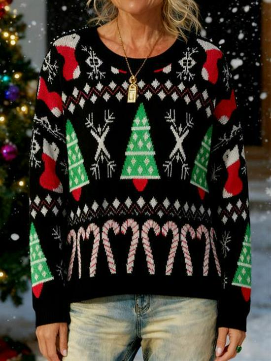 European & American Plus Size Knit Sweater: Loose, Warm, Long Sleeve Christmas Knitwear for Women - Fall/Winter 2025