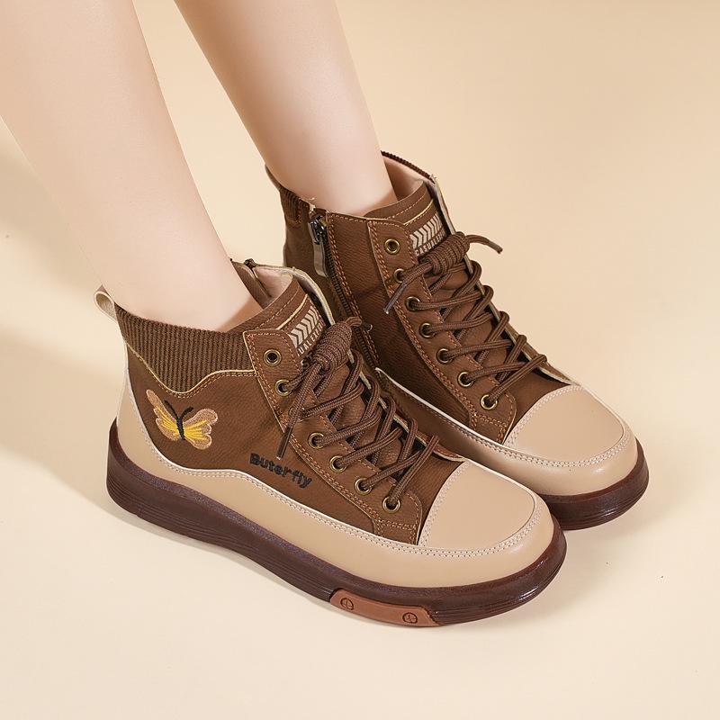 

2025 Women s Genuine Leather Short Boots with Plush Lining - Comfortable Sole Martin Boots for Autumn & Winter 40 коричневый/бежевый