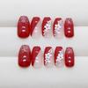 Burgundy Floral Gold Bead Glitter French Ballet Nails - Detachable Nail Art Set of 24, Mid-Length, Versatile Ins Style.