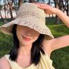 Straw Bucket Hat Women's Summer Breathable Korean Version Showing Face Small Bucket Hat Big Brim Sun Protection Seaside Straw Hat